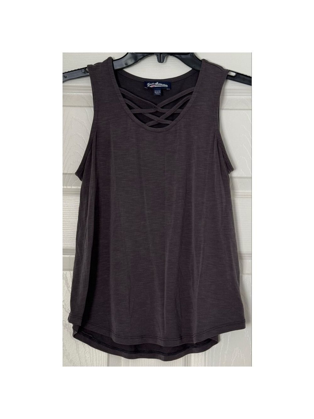 Girls Freshman Gray Criss-Cross Tank Top L